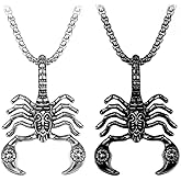 Weenkeey 2 Pcs Scorpion Necklace Gothic Punk Rock Hip Hop Pendant Necklace Cool Scorpion King Amulet Pendant Necklace for Men - Black Silver