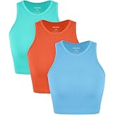 ODODOS 3-Pack Seamless Crop Tank for Women Ribbed Soft High Neck Cropped Tops