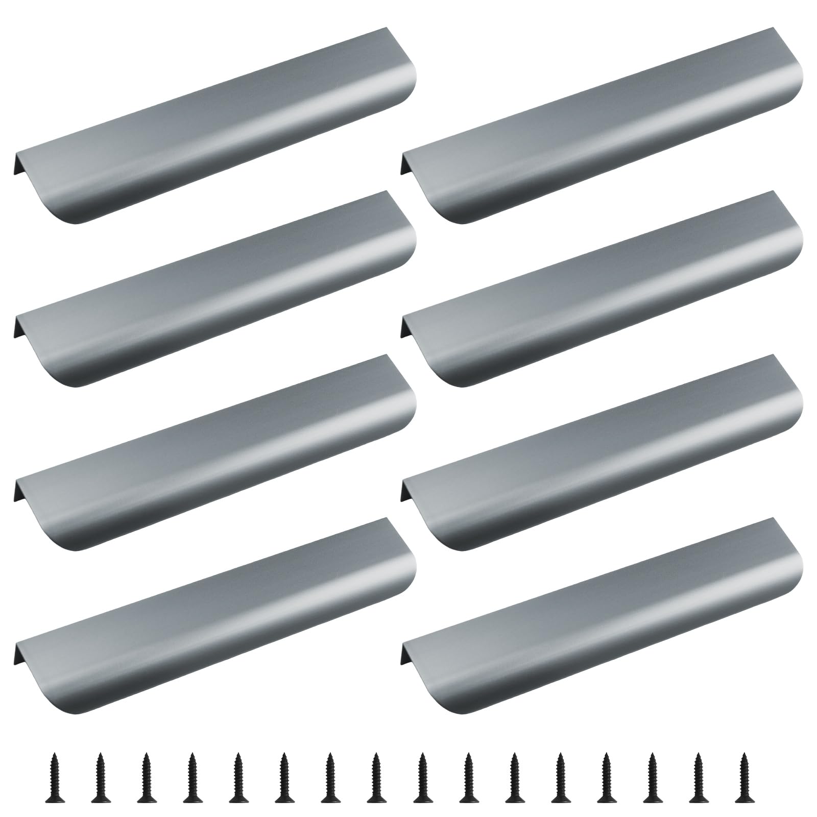 MOROBOR Finger Edge Pull, 8pcs Concealed Handle Modern Style Drawer Handle, Aluminum Alloy Invisible Handle Wardrobe Handle for Cabinet Hardware Drawer, 150mm/Matte Gray