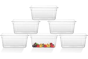FSUON 6 Pack NSF Food Pans, 1/3 Size 6 Inch Deep Clear Polycarbonate Food Pan