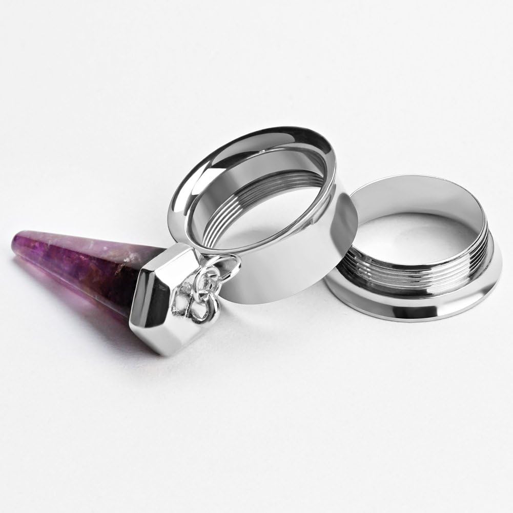 KUBOOZ 1 pair of stainless steel amethyst stone pendant ear plugs tunnels gauges stretch piercings, 316L, Silver - Image 5