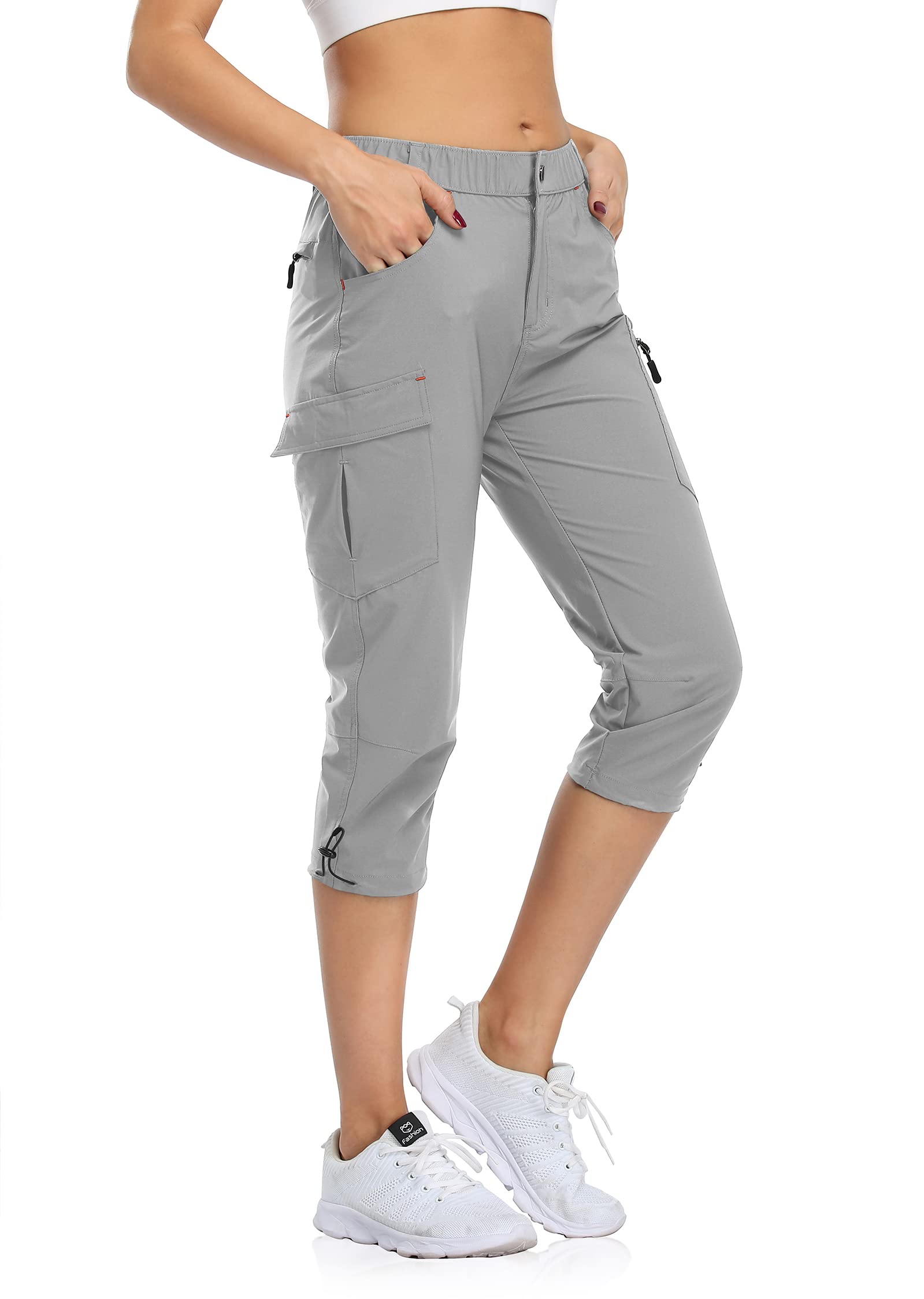 Photo 1 of Flewolch Women's Hiking Cargo Pants Lightweight Outdoor Camping Capris Water Resistant UPF 50 with Zipper Pockets