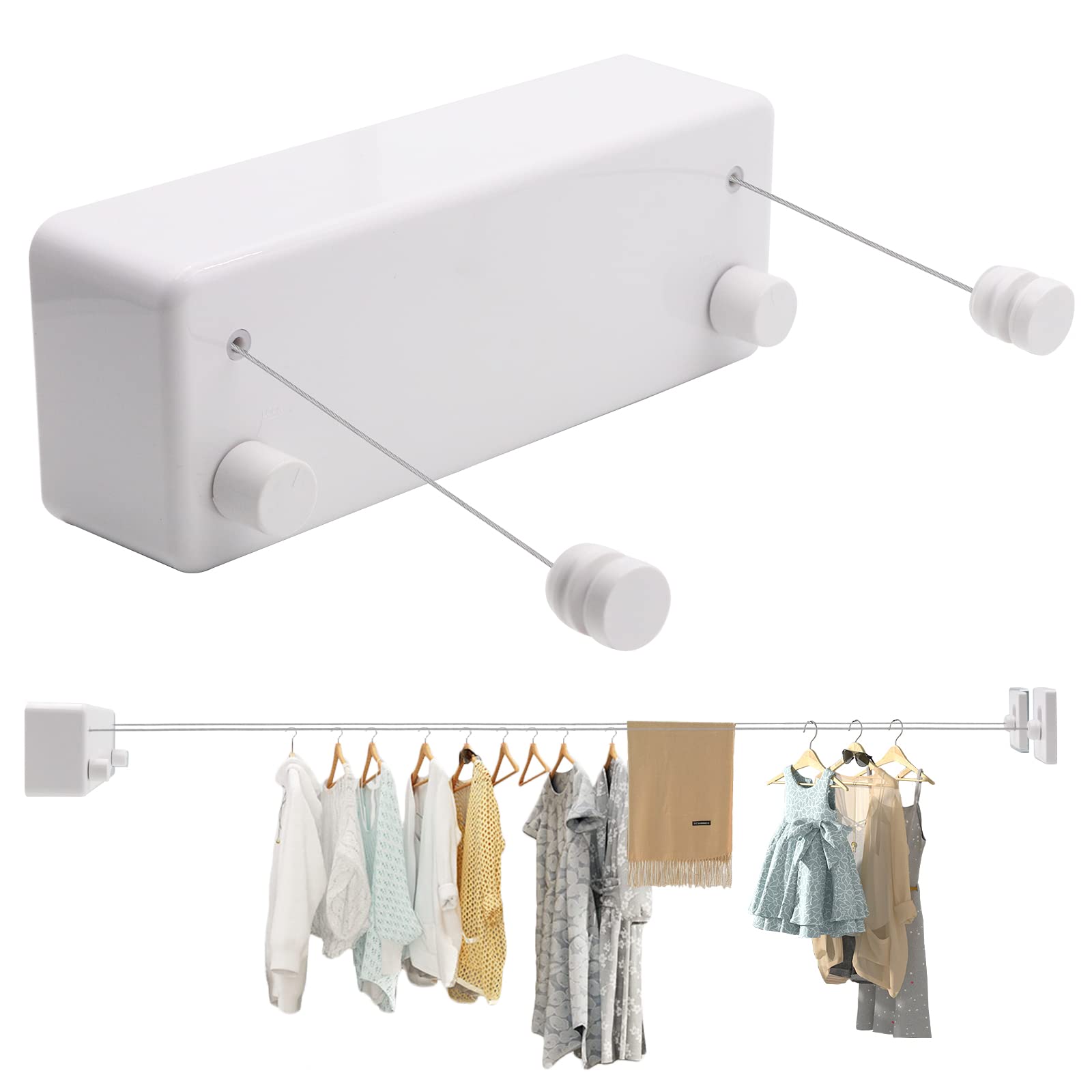 MUALROUS Double Rope Retractable Clothesline Extendible Washing Line Adjustable Waterproof Retractable Clothes Line Wall Mounted Clothes Line for Indoor Use up to 4.2 m Long Washing Line