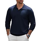 LIFROWI Mens Knit Polo Sweater Long Sleeve V Neck Casual Golf Polo Lightweight Collar Pullover Sweaters