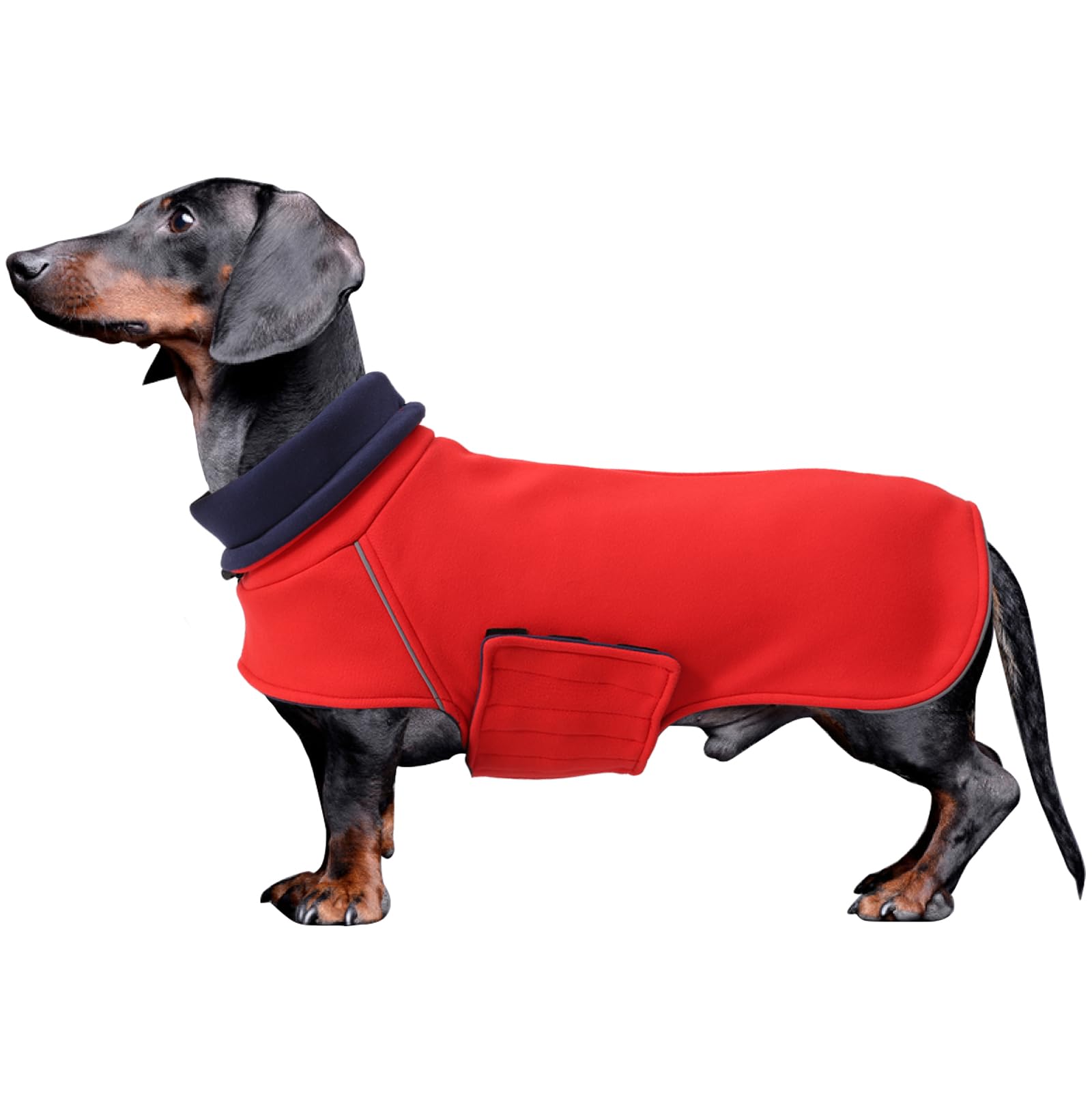 Geyecete Warm Thermal Quilted Dachshund Coat,Double sided wear Dog Winter Coat with adjustable high collar,Outdoor Dog Apparel for Small,Medium,Large Dog-Red-M