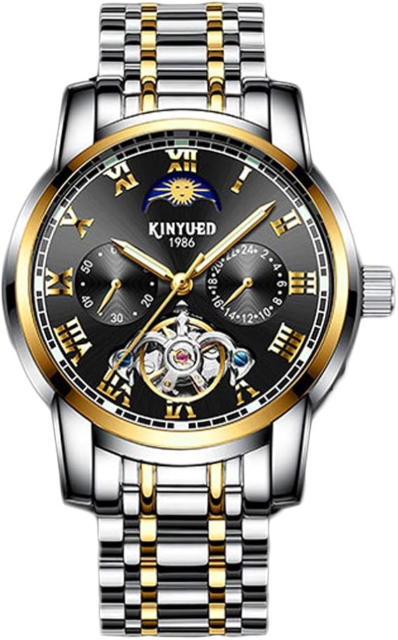Amazon 機械式時計 多針アナログクオーツウオッチ メンズ腕時計 ステンレス バンド カレンダー 曜日表示 高級 おしゃれ ビジネス カジュアル メタル男性腕時計 自動巻き ブラック ゴールド メンズ腕時計 腕時計 通販