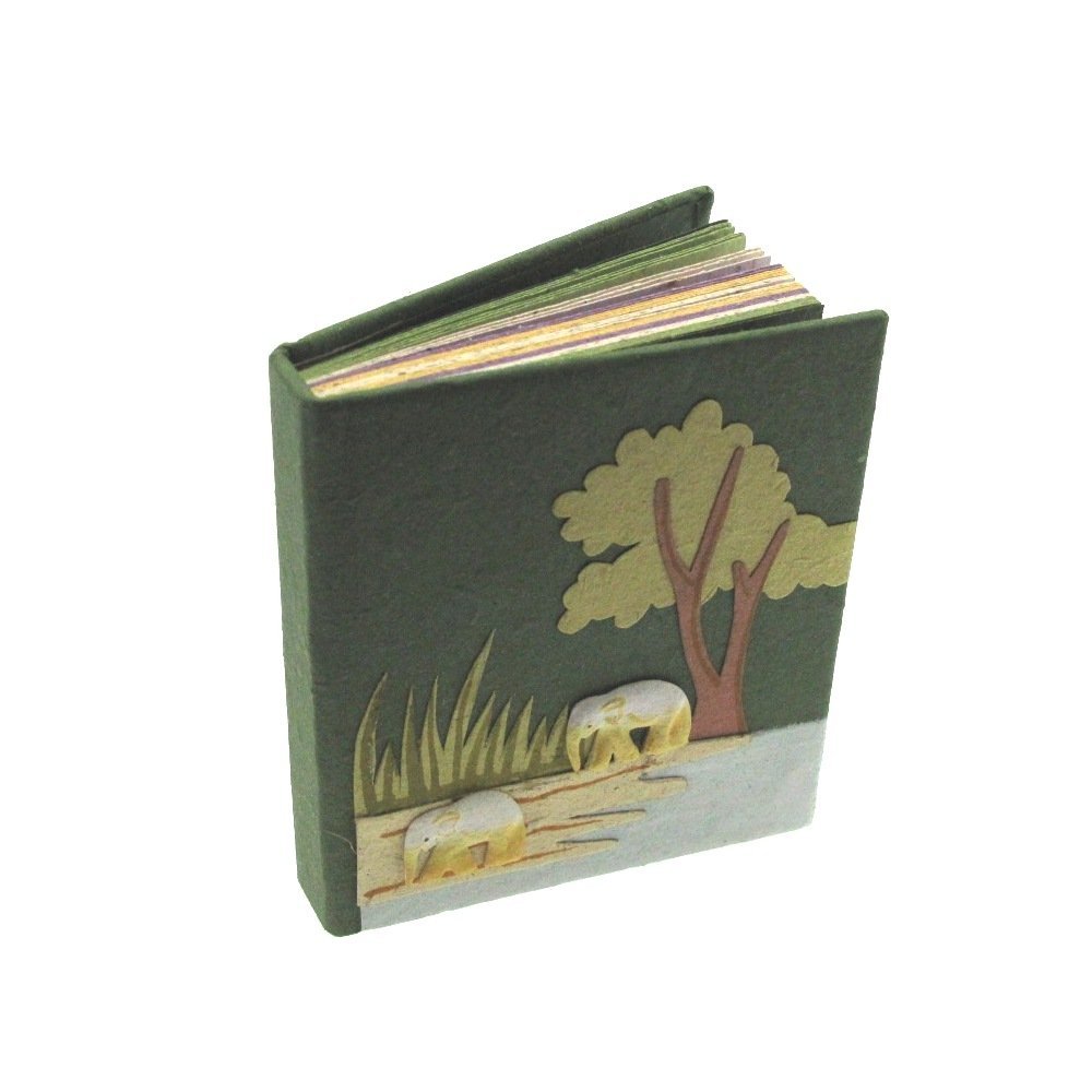 Elephant Dung Notebook | Green | 60 Unlined Recycled Coloured Paper Pages | 10.5cm x 9cm | Genuine Elephant Poo | Fair Trade and Handmade | Journal Alternative for Men and Women