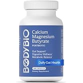 BodyBio Butyrate Calcium Magnesium - Postbiotic for Gut &amp; Digestive Support | Gut Health, Digestive Support, Bloating, Gas &amp; Constipation Relief, Leaky Gut Repair