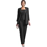 3 Pieces Chiffon Lace Mother of The Bride Pant Suits for Wedding Formal Grandmother Pantsuit Outfits with Jacket