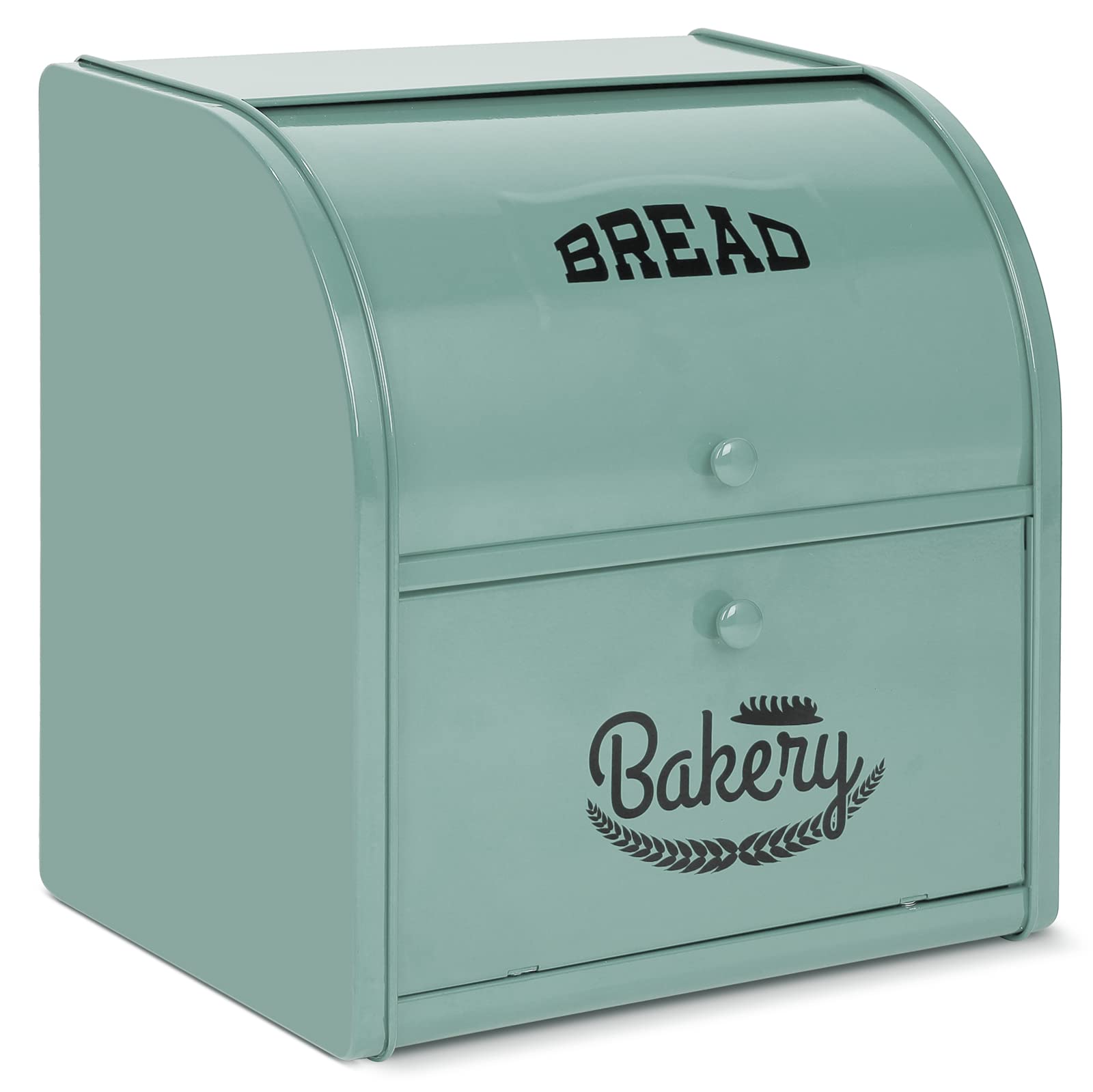 Photo 1 of Pitmoly Stainless Steel Bread Box, 2 Layer Roll Top Bread Boxes, Large Capacity Food Storage Container for Kitchen Counter, Metal Bread Bin, Bread Holder for Countertop 11.8" x 9.6" x 12.8" (Green)