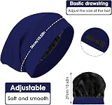 WLLHYF Silk Bonnet Sleep Cap Satin Lined Beanie Adjustable Turban Navy Blue view 3