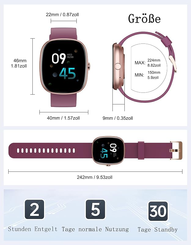Smartwatch Damen mit Telefonfunktion,1.85"Smart Watch mit SpO2/Herzfrequenz
