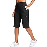 SANTINY 14" Shorts for Women Knee Length with Pockets High Waisted Stretch Long Bermuda Shorts for Summer Dressy Casual