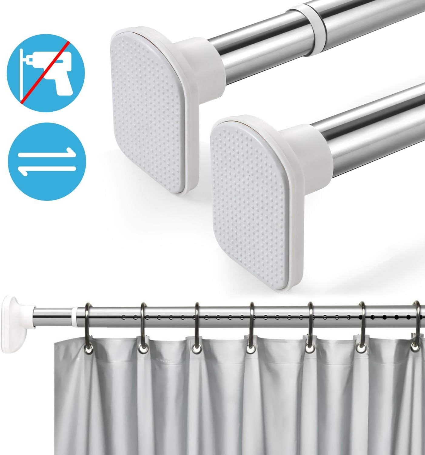 iKINLO 260-310cm Adjustable Telescopic Extendable Curtain Pole Wardrobe Rail Stainless Steel Shower Curtain Rod 3.2cm Thickened Diameter with No Drilling