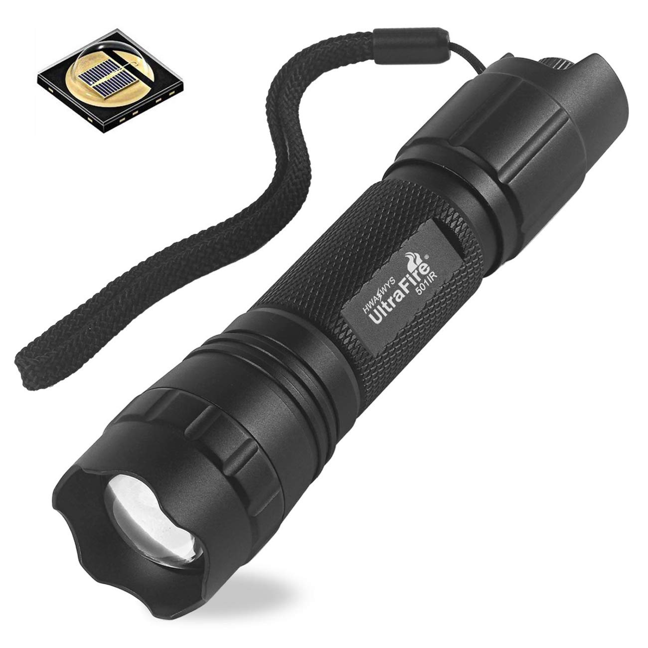 ULTRAFIRE IR Torch 940nm Infrared LED Torch, Stepless Dimming Zoomable IR Light, Infrared Hunting Torch for Night Vision, Wildlife Observation, Night Hunting, 501IR