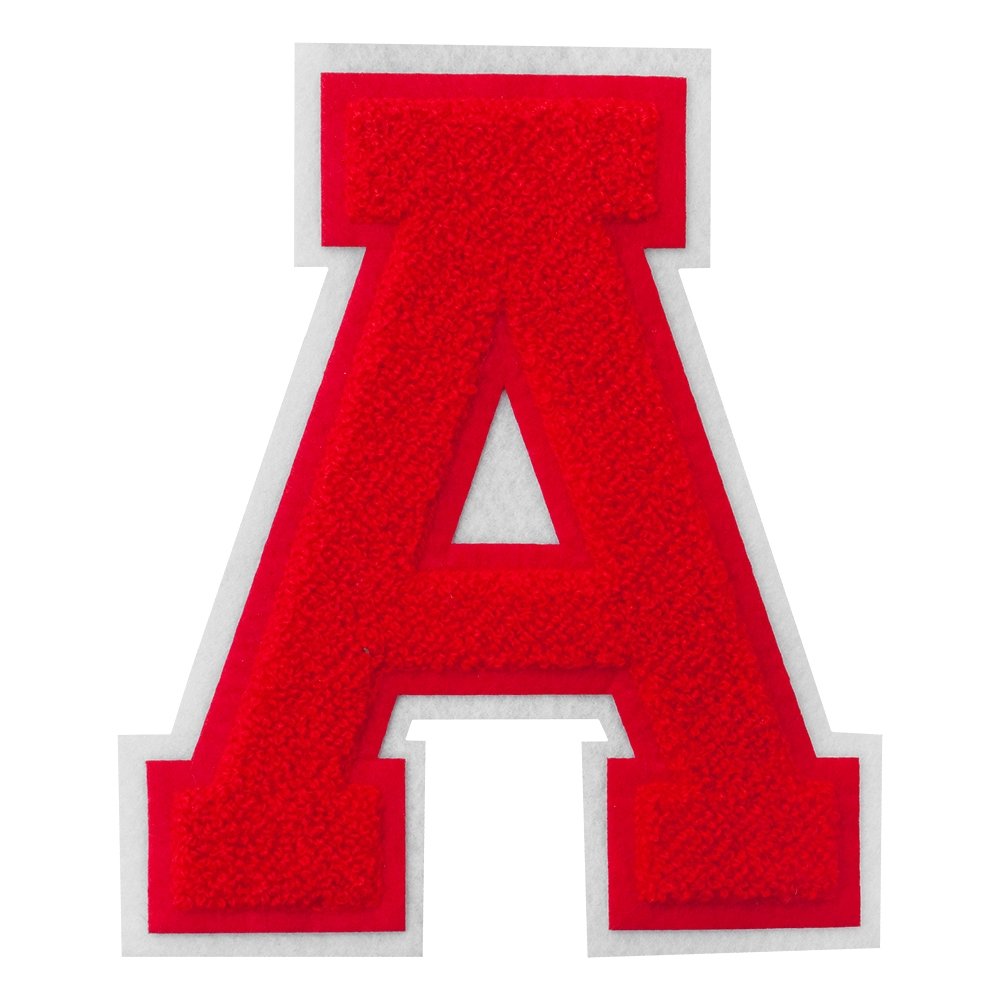 M&J Trimming Iron On Letters - Varsity Chenille A-Z Patches - Iron Adhesive or Sew On Appliques - Decorative 6.5" Red Letters with White Border