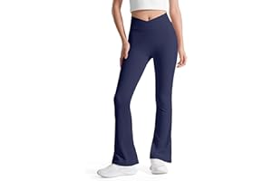 BOOPH Girls Flare Leggings with Pockets Cross-Waist High Waisted Yoga Pants Bell Bottoms Athletic Pants