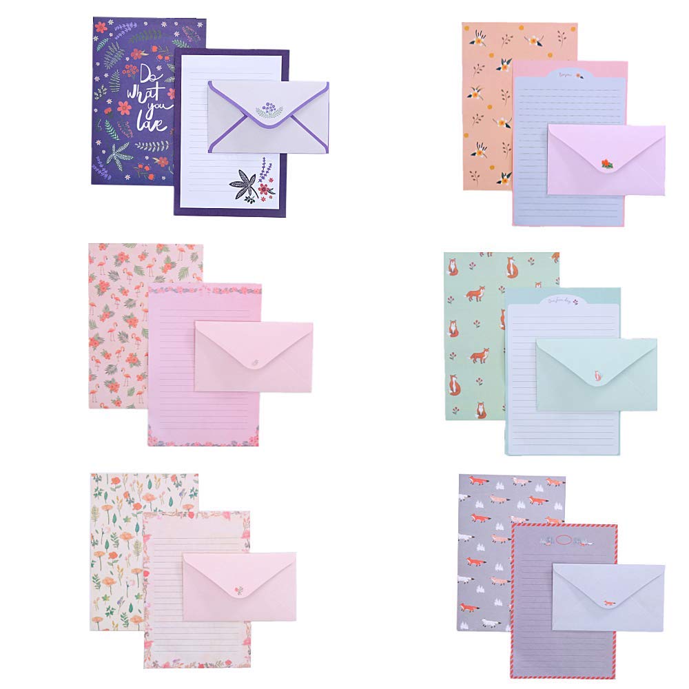 36 Pcs Lovely Letter Paper Lined Stationery Paper with 18 Pcs Envelope Writing Letter Paper Stationary Set for Office Home School (6 Sets) (Lovely)