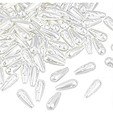 PONABEADIY 1 Box 100PCS White Plastic Teardrop Shaped Pearls Beads with Hole Water Drop Faux Spacer Imitation Summer Artificial Loose Pearl Bead for Jewelry Making Bracelet Earrings DIY Craft Supply