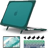Batianda Heavy Duty Case for MacBook Air 13 inch 2020 A2179 A1932 A2337 M1 Chip with Touch ID, Ergonomic Foldable Kickstand (Holds 22lbs) Matte Translucent Protective Cover Keyboard Skin,Deep Teal