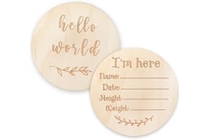 Newborn Baby Announcement Sign 4 inches, Gender-Neutral Hello World Baby Welcome Arrival Photo Prop, Birth Wood Name Date Hei