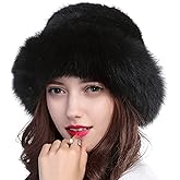 Valpeak Womens Winter Hat Knitted Mink Real Fur Hats with Fox Brim