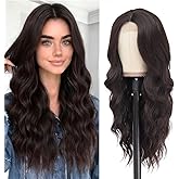 HMHIFI Long Dark Brown Wig for Women 26Inch Wavy Curly Chocolate Brown Brunette Wigs Synthetic Heat Resistant Hair Replacement Wig for Daily Party Use