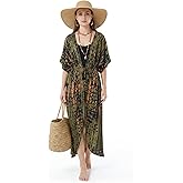 Cuffbow Long Beach Coverups for Women Kimono Boho Open Front Swimsuit Loose Beach Casual Caftan Dress Beachwear Cardigans