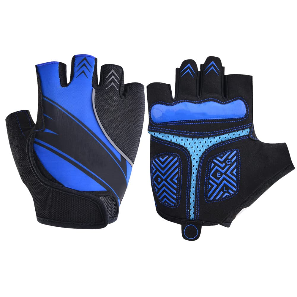 ShareWe Reflective Cycling Gloves Half Finger Bike Bicycle Gloves Gel Padded Mountain Bike Road Bike Riding Gloves for Men and Women Shock-Absorbing Breathable Anti Slip (Blue, XL)