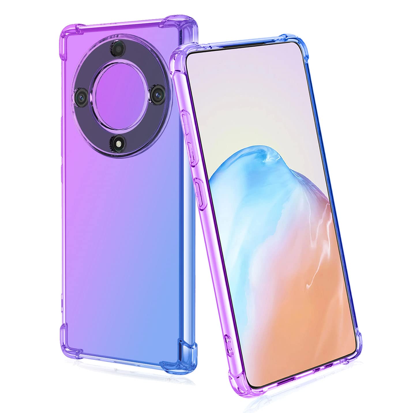 BORYA Silicone Case for Honor Magic 5 Lite 5G (Magic5 Lite), Transparent Ultra Thin Shockproof Silky Soft Touch Premium TPU, Elegant Colorful Gradient Anti-Scratch Cover,Purple/Blue
