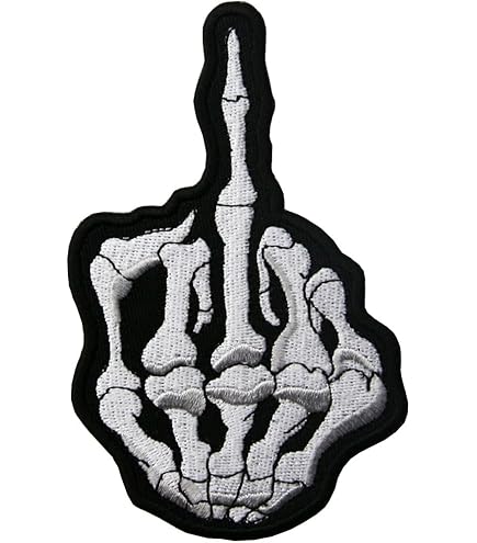 Middle Finger Skeleton Bone Embroidered Patch - Biker Punk Iron On Sew On