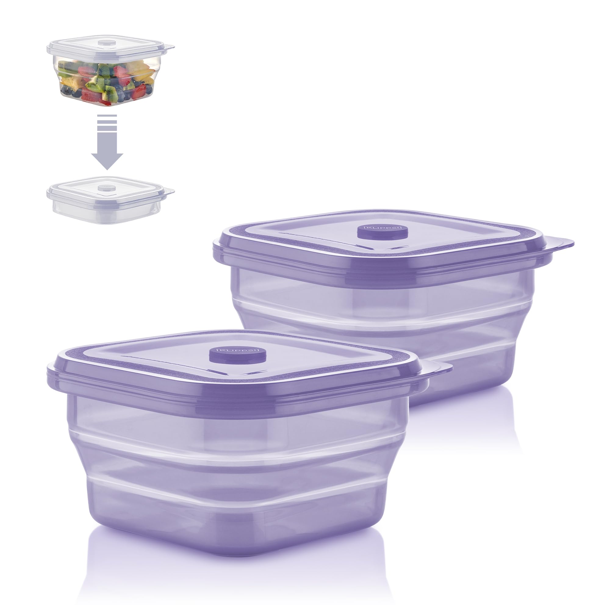 KLIPPSI® Folding Box 900 ml, Double Pack - Collapsible Storage Boxes Made of 100% Platinum Silicone, Heavy Duty Material, Heat and Cold Resistant, Dishwasher Safe (Plum)