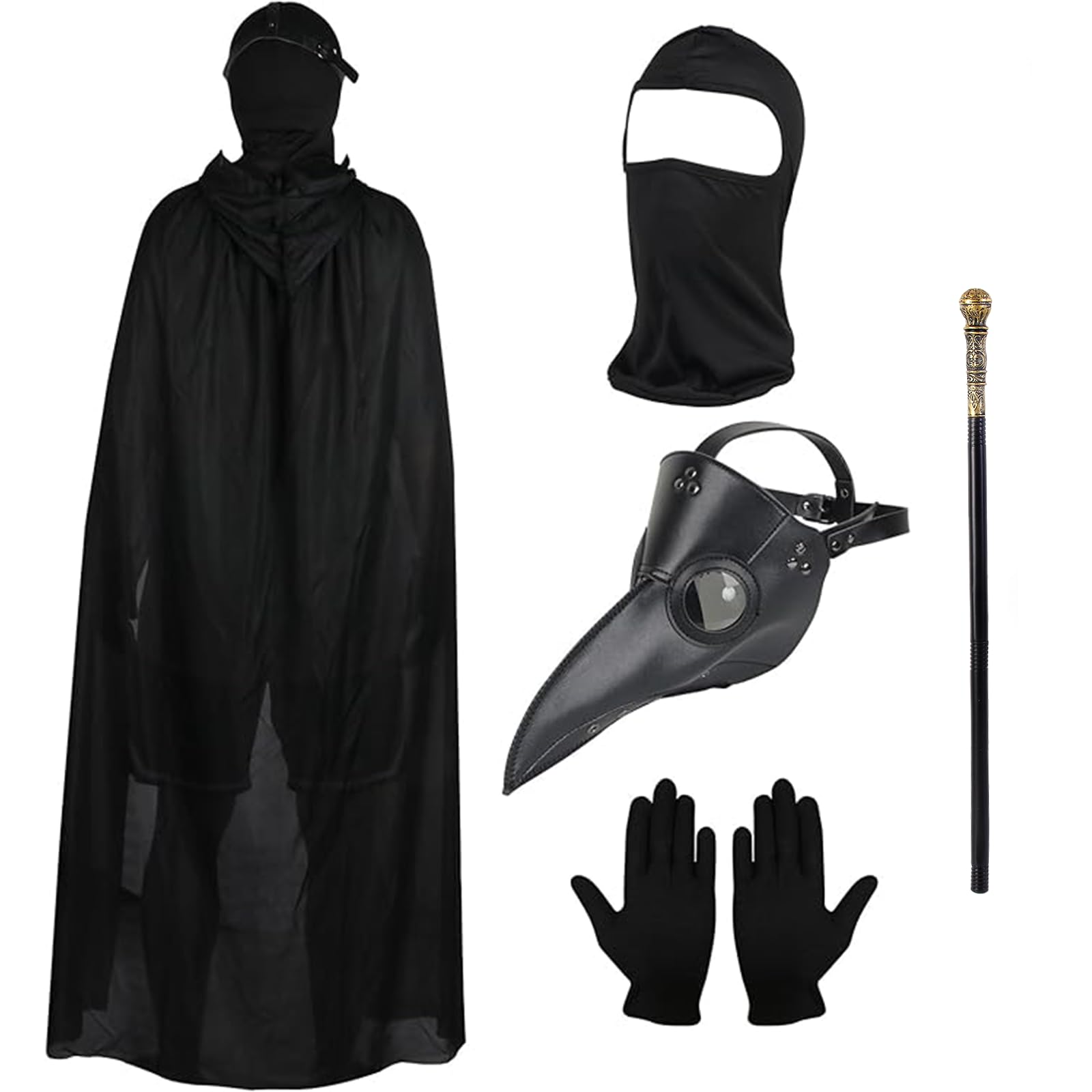 Lifreer Plague Doctor Costume Set, Plague Doctor Mask Long Nose Bird Beak Steampunk Masks for Halloween Party Costume Accessories Cosplay Party (Black)