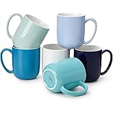 Sweese Porcelain Coffee Mugs Set of 6, 20oz Large Coffee Mugs Porcelain with Big Handle, Assorted Colors Oversized Cups for Latte, Cocoa, Tea, Festival Gift, Microwave Safe