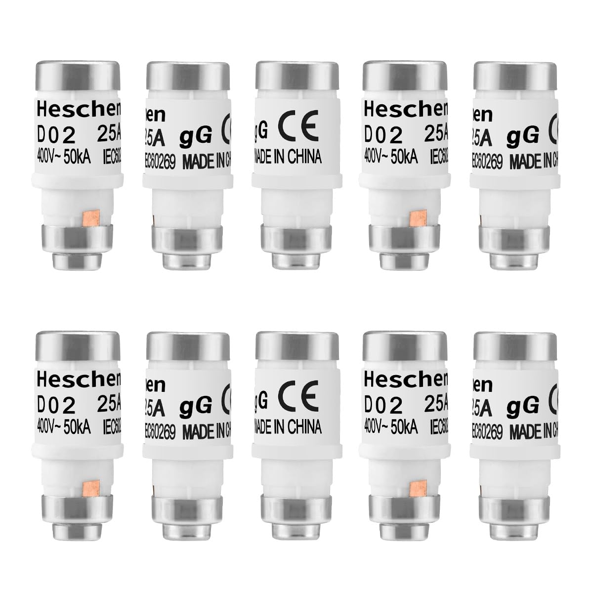 Heschen Ceramic Neozed Fuse Links, D0-Type Fuse Link, D02, 25A 400VAC, gL/gG Type, 10PCS