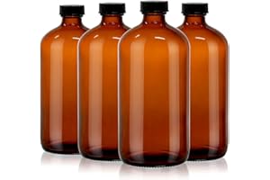 TURVONO 4 Pack 32 oz Amber Glass Boston Round Bottles with Phenolic Polycone Caps – Airtight, Leak-Proof Brown Bottles for Ko