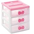 Lovely Girls Multi-layers Desktop Plastic Storage Box Cute Locker Decor Mini Drawer Organizer, Cute Plastic Dresser Kawaii Drawers for Bathroom, Dorm, Desk, Home, Office (Pink 3 Layers)