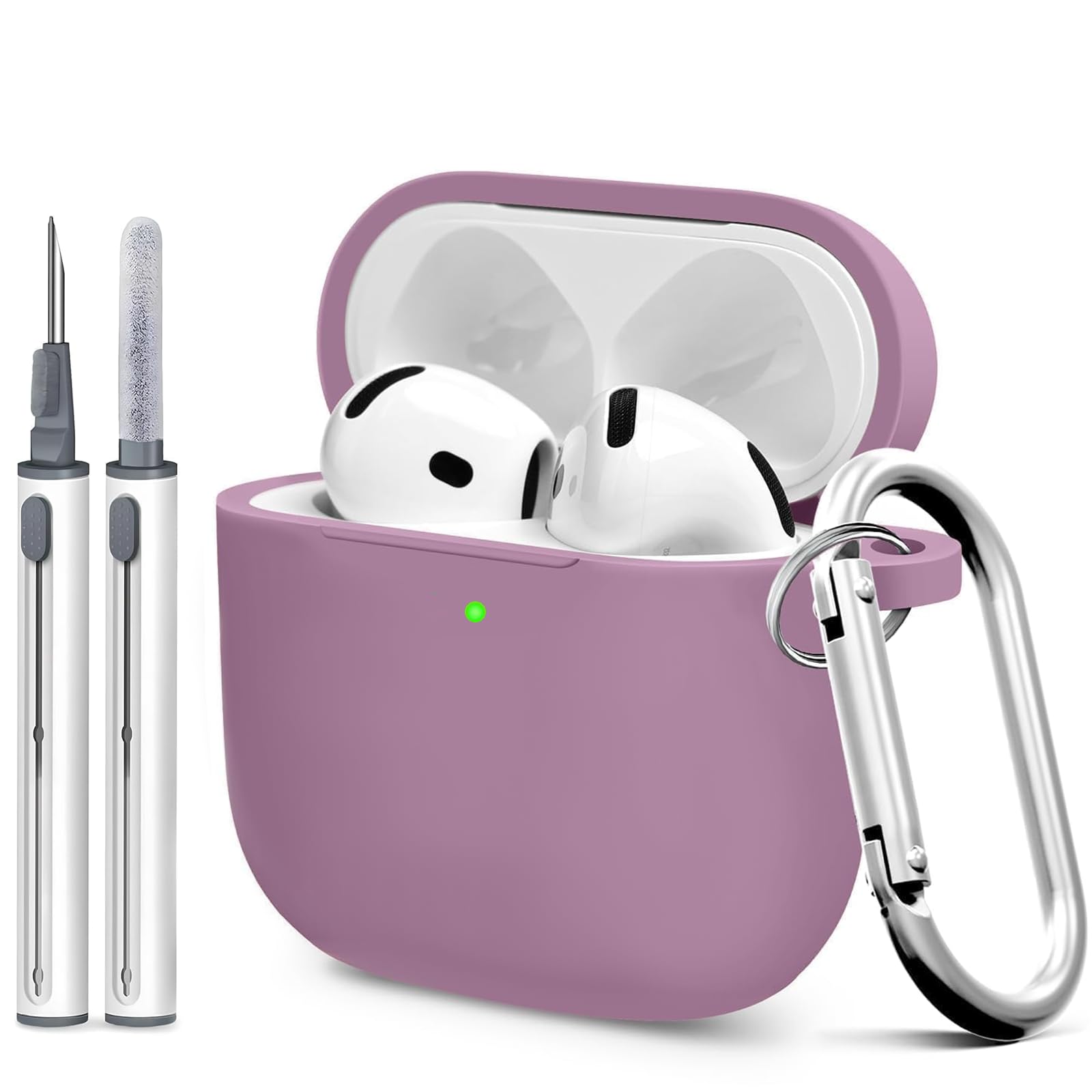 Woyinger for Airpods 4th Case Cover,Come with Cleaner Kit,Soft Skin Silicone Case Cover with Keychain,Full Protective Case for Men and Women,Compatible with AirPods 4th Generation Case,Rose Powder