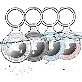 4 Pack Airtag Holder IPX8 Waterproof for Apple Air Tags with Keychain, Hard PC Cover [Anti-Scratch] for Air-Tag Item Finder GPS Tracker Case Key Chain, Clear/Black/Blue/Red