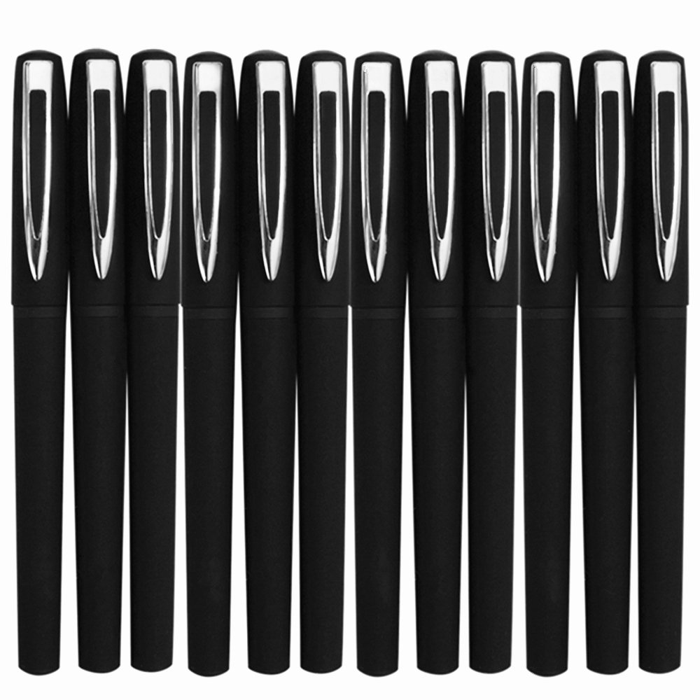 7ruston Pens,Gel Ink Rollerball Pens,12 Pcs,Black Ink,Classic Style (Silver)