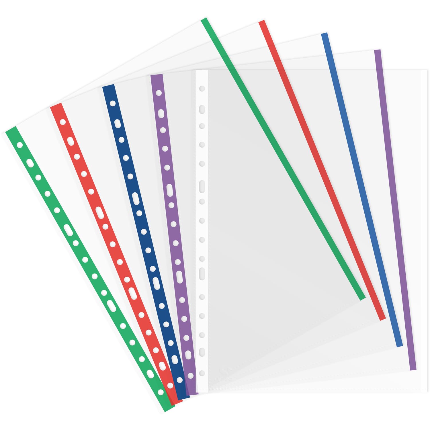 Grafoplas - Bag of 25 Multi-Hole Pockets, Assorted Colours, Foolscap Size, Glass Finish, Reinforced Spine, Extra Polypropylene, Perfect Office and School Supplies for Ring Binder