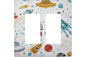 WPSHIJIA Cartoon Space Rocket Boys Universe Planet 2 Gang Rocker Decora Light Switch Covers Decorative Unique Dual Outlet Covers Wall Plate Electrical Faceplate Switchplate GFCI for Nursery Kidroom
