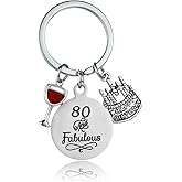 Happy Birthday Keychain, Cake Cheer Live Laugh Love Charms Key Chains, Unisex Birthday Gifts (80th Birthday)