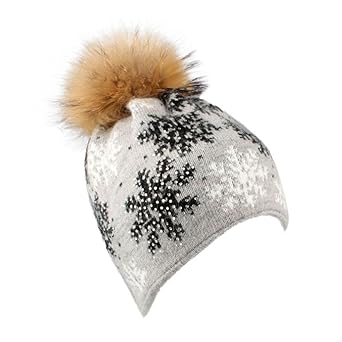TUDUZ Damen Mütze mit Bommel, Frauen Winter Warme Schneeflocke Falsch Pelz Wollstrickmütze Beanie Pompon l SKI Kappe