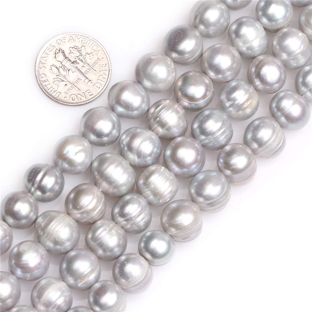 Sweet & Happy Girl's Store 9-10mm Silver Cultured Pearl Dyed Beads Strand 15 Inch Jewellery Making Dyed Beads