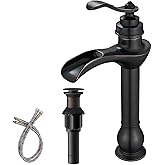 BWE Vessel Sink Faucet Oil Rubbed Bronze Bathroom Faucet with Pop Up Drain Assembly and Supply Hose Single-Handle Single Hole Tall Bathroom Faucet Vanity Lavatory Mixer Tap Tall Body