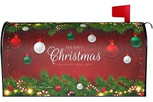 SWEETSHOW Merry Christmas Mailbox Cover - Standard Size Red Christmas Tree Magnetic Mailbox Covers for Outside - 21" x18"