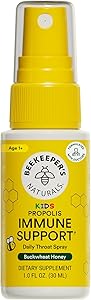 Kids Propolis Throat Spray - Natural Immune Support & Sore Throat Relief - by BEEKEEPER'S NATURALS - Has Antioxidants & Glute