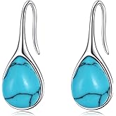 925 Sterling Silver Teardrop Earrings for Women Genuine Moonstone/Larimar/Lapis Lazuli/Turquoise/Black Onyx/Peridot Pull-Through Dangle Earrings Elegant Gift for Her Christmas Birthday