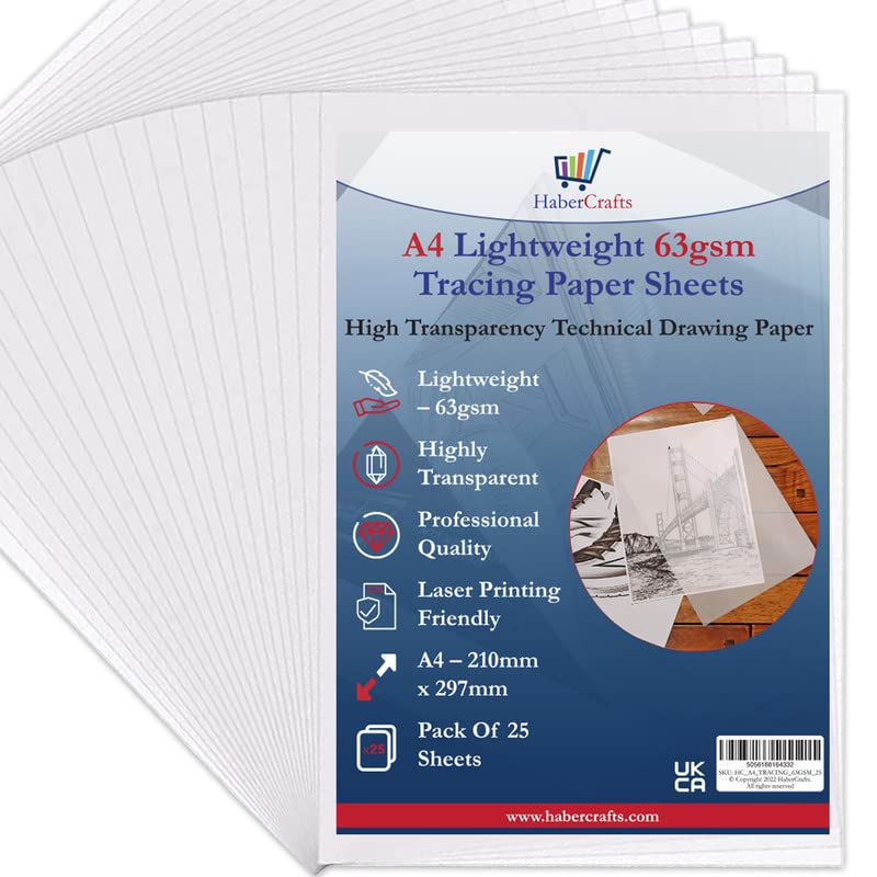 A4 63gsm Tracing Paper Sheets Printable Tracing Paper Acid Free High Transparency Technical Drawing Paper for Drawing Sketching Dressmaking 210 X 297mm (A4 Size - 63gsm Lightweight - 500 Sheets)